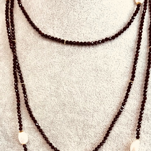 Red and White Layered Bead Necklace with Pearl Accents - Picture 4 of 5